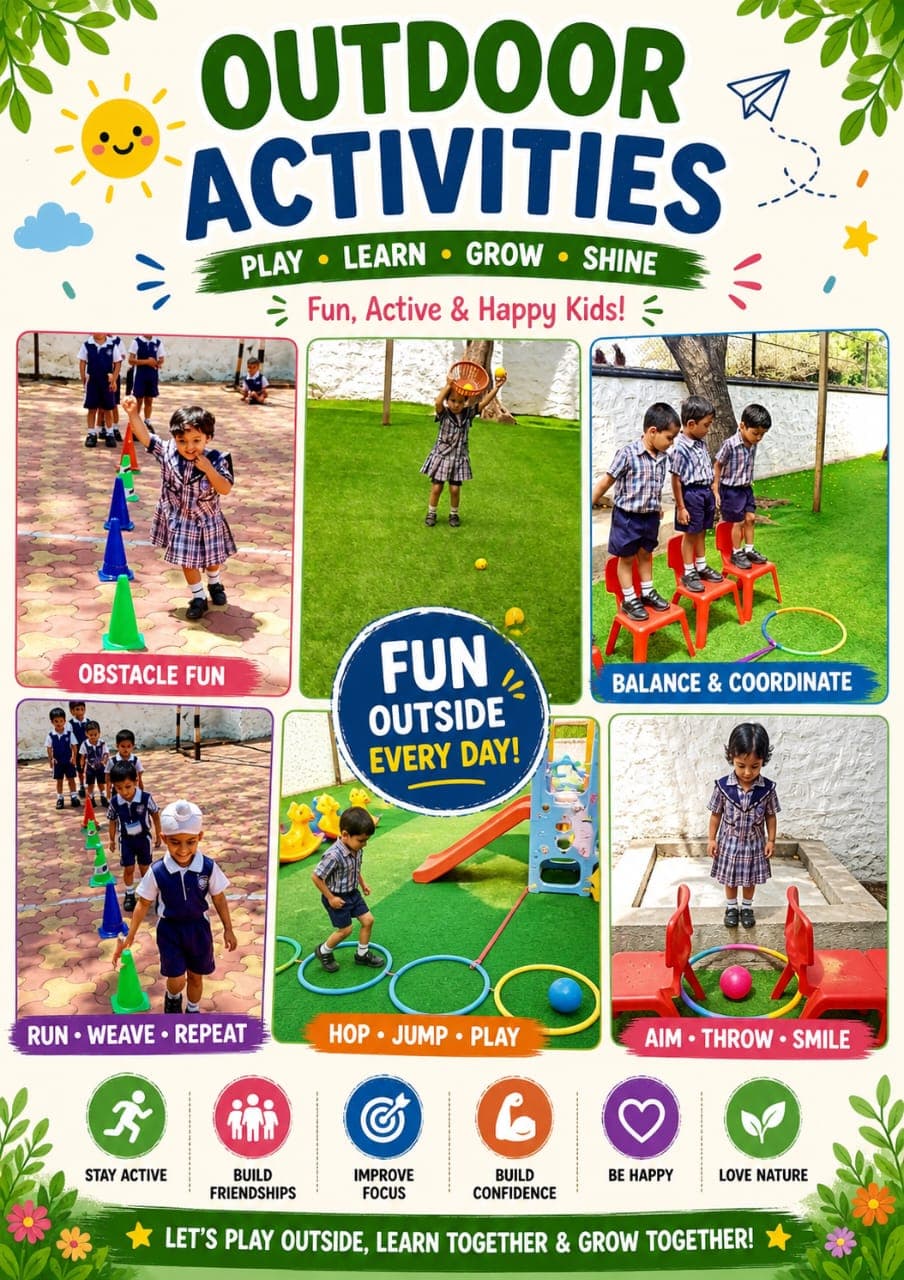 Open-air play and guided movement activities that support physical development.